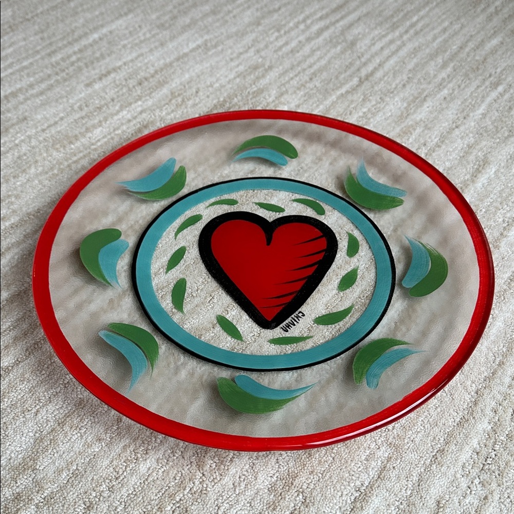 Kosta Boda Art Glass Friendship Heart Platter/Plate Signed Ulrica Hyman Vallein